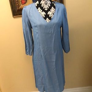 🦋Blue v-neck long-sleeved lightweight with a denim sheen fabric look sheath